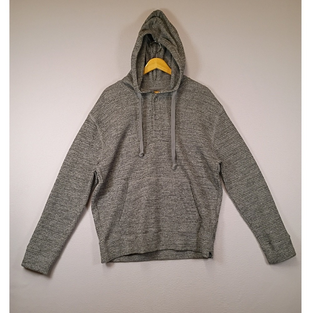 Minimalist Express Mens Medium‎ Grey Waffle Knit Henley Button Hoodie Sweatshirt
